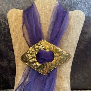 Vintage Diamond Shaped Hammered Brass Buckle Style Scarf Slide